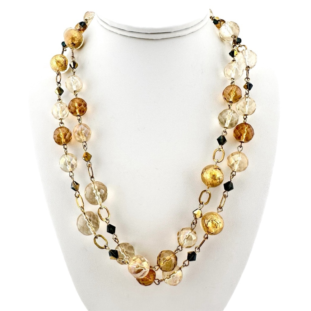 Vintage Beaded Necklace in Gold & Amber